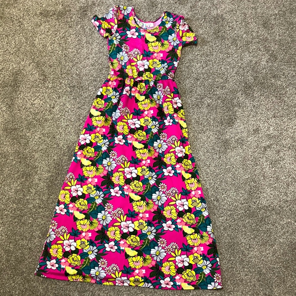 pink floral long dress